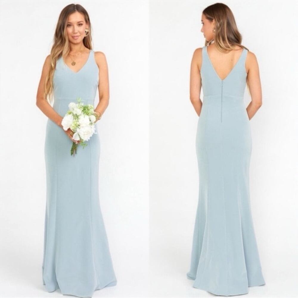 Show Me Your MuMu Blue Gray Morgan V Neck Maxi Dress Size Small